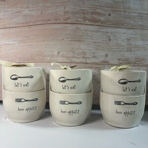 Rae Dunn Artisan Collection 2 piece Lets Eat/ bon appetit X 3 (6 bowls)